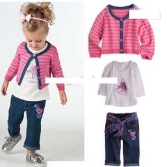 Set Importado 4p camiseta saquito de hilo jean bordado y lazo