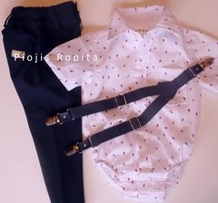 Set fiesta bautismo pantalon body camisa y tiradores