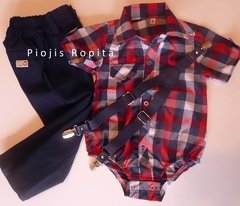 Set fiesta bautismo body camisa pantalon y tiradores