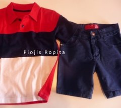 Set conjunto bermuda azul marino con chomba tres franjas