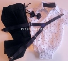 Set conjunto bautismo marinero body camisa con anclas pantalon tiradores y moño