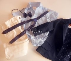 Set conjunto bautismo saco body camisa pantalon moño y tiradores