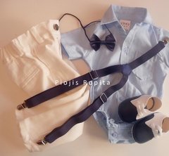 Set conjunto bautismo body camisa zapatos pantalon moño y tiradores