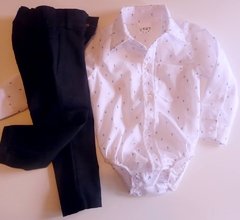 Set conjunto traje bautismo body camisa manga larga blanco y pantalon
