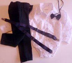 Set conjunto traje bautismo body camisa con anclas pantalon moño y tiradores