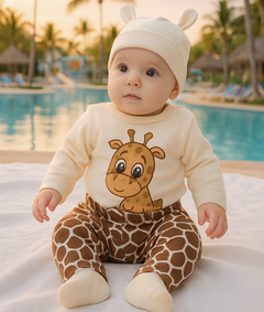 Set conjunto ajuar jirafa jirafita body manga larga pantalon ranita y gorrito c orejas unisex - comprar online