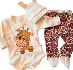 Set conjunto ajuar jirafa jirafita body manga larga pantalon ranita y gorrito c orejas unisex - tienda online