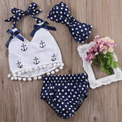 Set Conjunto Importado Beba Marinerita 3p Blusa con Anclas Vincha a lunares con moño y bombachudo en internet