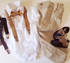 Traje para bautismo fiesta bodycamisa pantalon gabardina tiradores moño zapatos - comprar online
