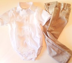 Traje para bautismo fiesta bodycamisa pantalon de vestir gabardina semi elastizado