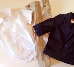 Traje para bautismo fiesta bodycamisa saco blazer pantalon de vestir gabardina semi elastizado