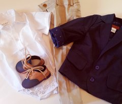 Traje para bautismo fiesta bodycamisa pantalon gabardina zapatos saco blazer
