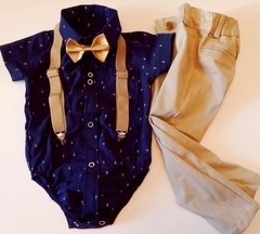 Traje para bautismo fiesta bodycamisa pantalon gabardina tiradores moño