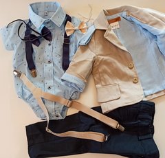Traje para bautismo fiesta bodycamisa pantalon gabardina tirador moño blazer