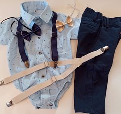 Traje para bautismo fiesta bodycamisa pantalon gabardina tirador moño