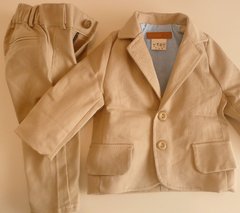 Set conjunto traje bautismo saco blazer y pantalon beige