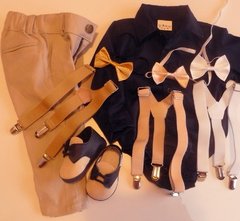 Traje para Bautismo fiesta body camisa pantalon de vestir tiradores moño y zapatos