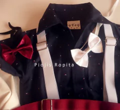 Set conjunto traje bautismo blazer body camisa zapatos pantalon moño y tiradores - tienda online