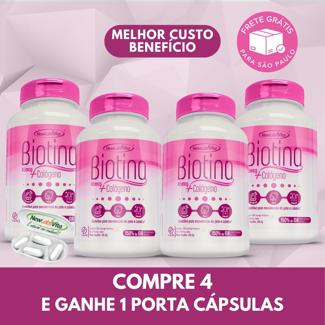 KIT 4 BIOTINA 45MCG + COLÁGENO – 60 COMPRIMIDOS (NEW LABS VITA)