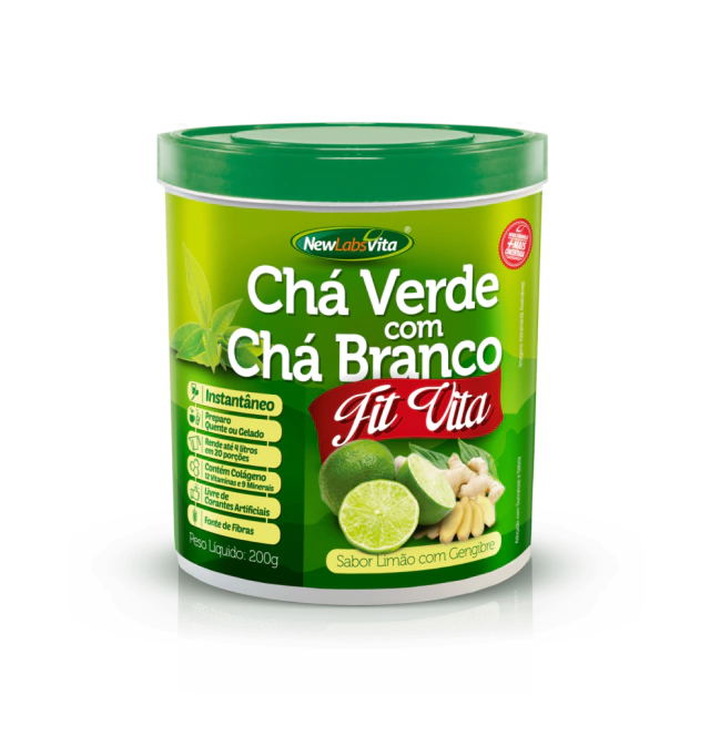 Chá Verde & Chá Branco - Sabor Limão com Gengibre - Fit Vita - 200g (New Labs Vita)