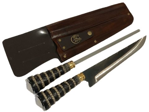 KIT CHURRASCO FACA E CHAIRA 10 POLEGADAS CABO DE RABO DE TATU (SINTÉTICO)