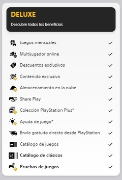 Membresia PlayStation Plus+ Deluxe (12 meses) cuenta PS5 - comprar online