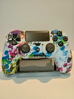 Funda joystick ps4 (blanca diseño salpicon colores)