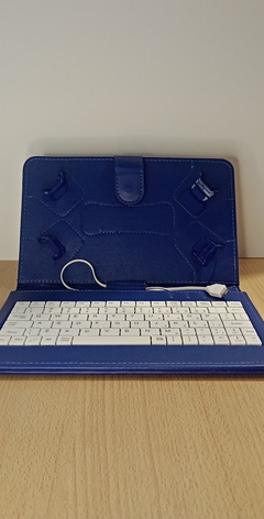 Funda libro c/teclado para tablets o celulares (azul) en internet