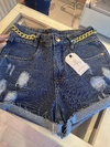 short lavagem escura c corrente