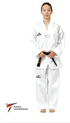 Dobok Daedo Basic Gola Branca Canelado Aprovado WT - DaudtSport