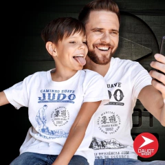 Camisa Judo Caminho Suave branca texto em azul - loja online