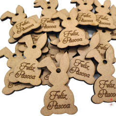 100 Aplique Feliz Páscoa Pingente Coelho Enfeite Mdf Cru 5cm