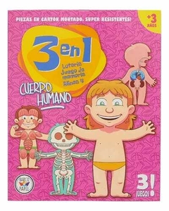 3 en 1 Cuerpo Humano (1 Loteria - 1 juego de memoria- 1 cuatro en línea)