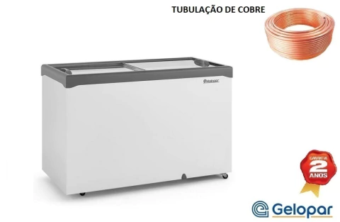 Freezer Horizontal para Congelados Ghd400h 400L 2 Tampas Vidro - Gelopar - Tubulação de Cobre