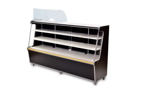 Balcão Caixa e Vitrine Expositora Seca 1,80 mts Artlux Preta - Perfil Amarelo