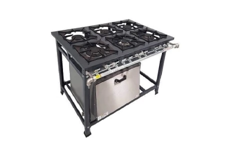 Fogão 6 Bocas Baixa Pressão e Forno Grande 98L Inox 30x30 3QS/3QD - Queimador Triplo e Mesa Estampada Industrial Itajob