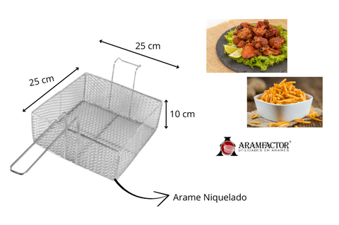 Cesto Quadrado Fritura Aramado Aramfactor 25x25X10