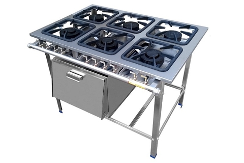Fogão 6 Bocas Venâncio Extra Inox 430 30X30 Industrial Baixa Pressão 3QD/3QS com Forno 70L Inox