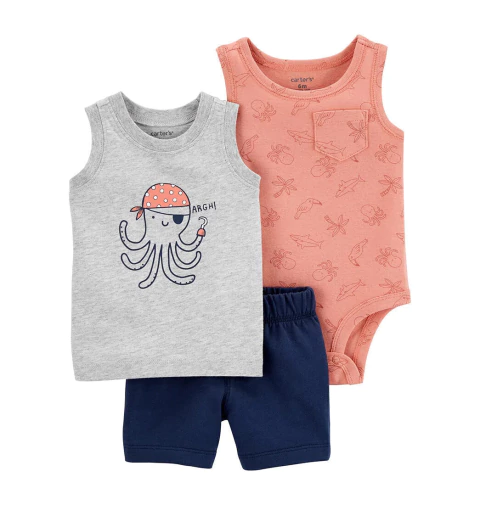Carters Set 3 Piezas Body, Musculosa y Short Pulpo