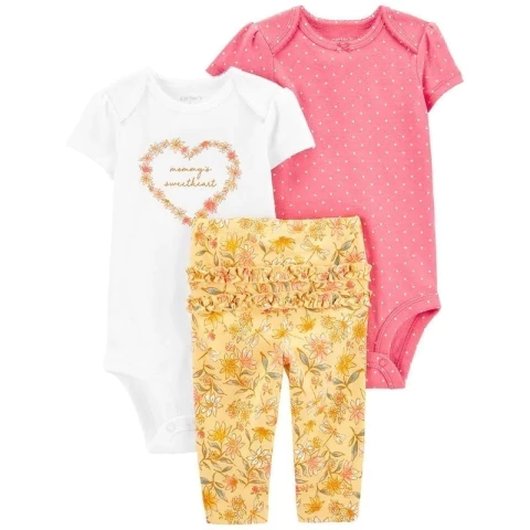 Carters Set 3 Piezas Bodies Mangas Cortas Pantalon Floral
