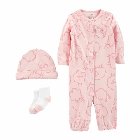 Carters Osito-Pijama Broches Gorro Medias Ovejas Rosa