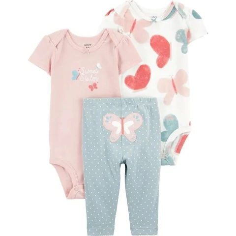 Carter´s Set 3 Piezas Bodies Mangas Cortas Pantalon Mariposa