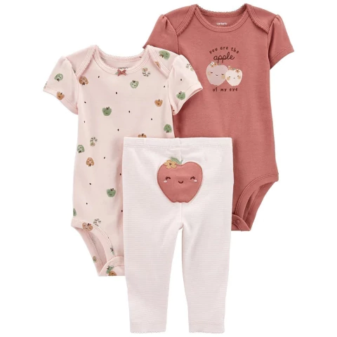 Carters Set 3 Piezas Bodies Mangas Cortas Pantalon Manzana