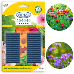 Fertilizante Bastonetes Pronto Uso 10-10-10 Vithal - 30 Unidades