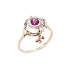 Anel olho grego quartzo de cristal com rodolita