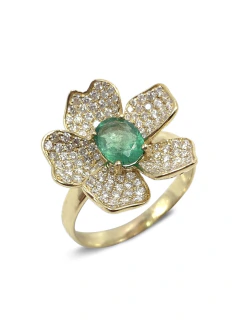 Anel flor esmeralda brasileira e diamante