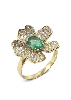 Anel flor esmeralda brasileira e diamante - comprar online