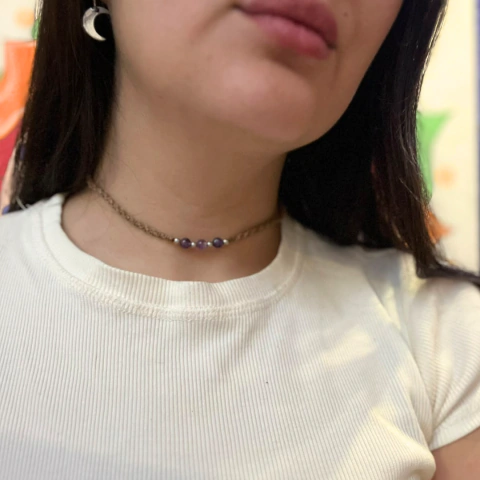 Choker Macramé Simple Marrón con Amatista