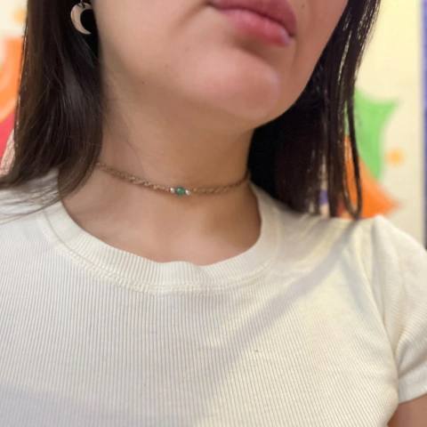 Choker Macramé Simple Marrón con Ágata Verde