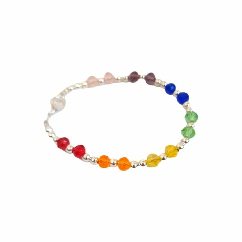 Pulsera 7 Chakras Cristales Acero Blanco